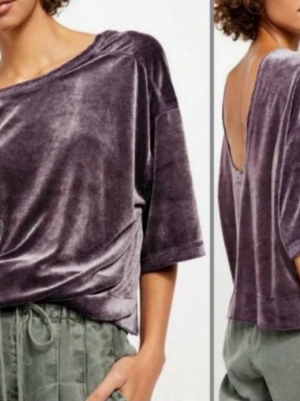 Free People Valerie Velour Indie Boho Chic Whimsigoth Scoop Back Tee Purple S - Picture 10 of 10
